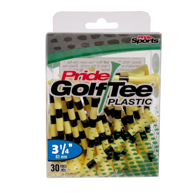 Pride Golf Tee's 3.25" ŻÓŁTE W PASKI Plastik 30 sztuk